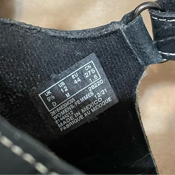 Clarks Black Leather Cork Footbed Sandals. - Picture 8 of 10